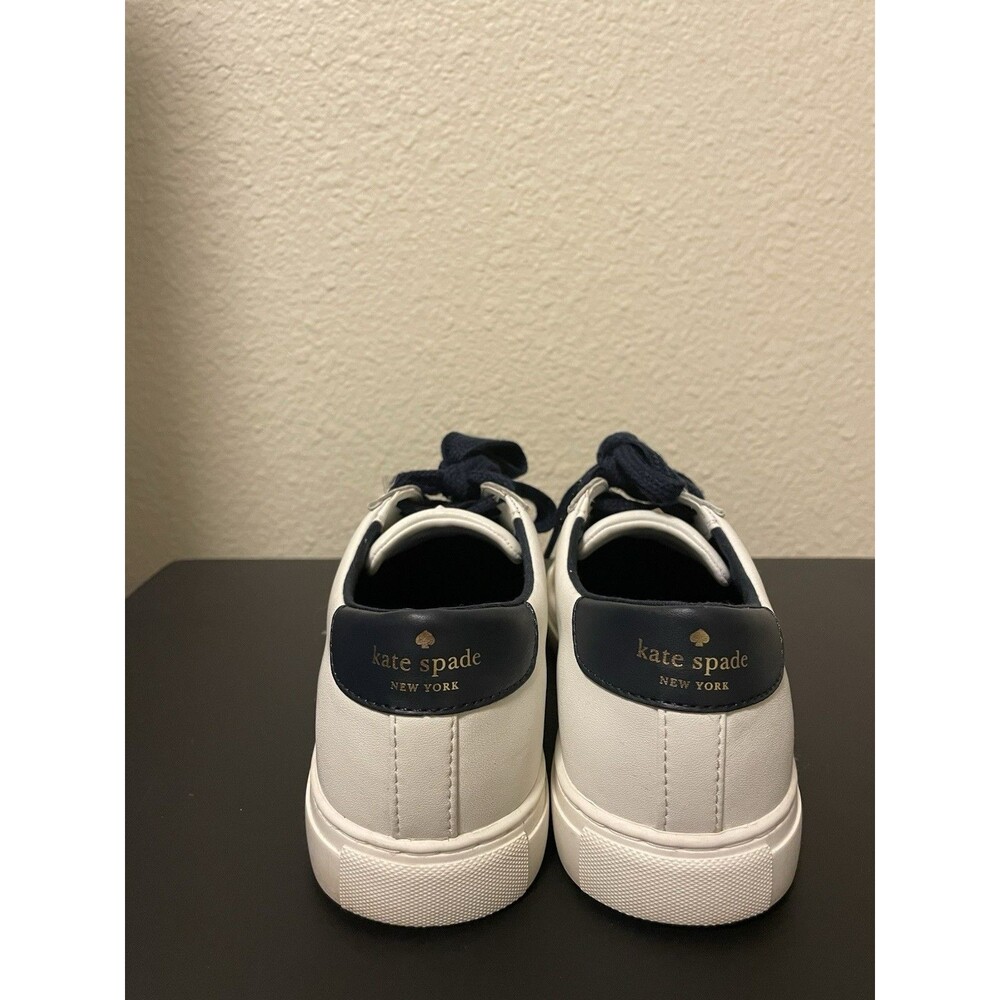 Kate Spade Fez Court Sneakers Womens 7 White Black Spade Logo Leather Low Top - Picture 4 of 8
